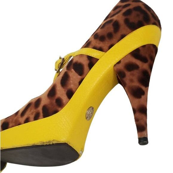 DOLCE & GABBANA Cheetah Platform Heels Yellow Trim Stilettos Size 8.5 - Picture 7 of 10